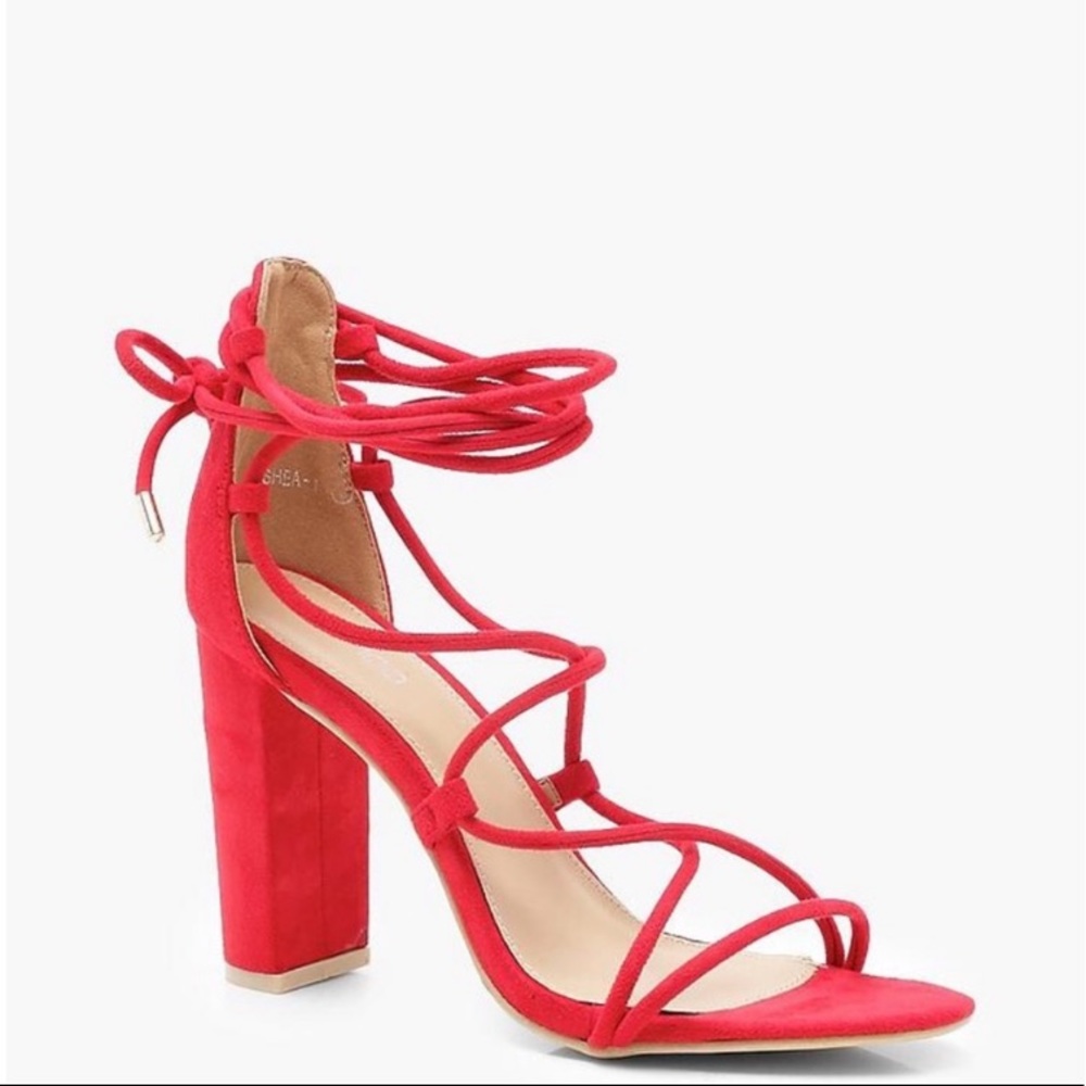Red Boohoo Lace Up Heels